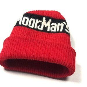 MoorMans Vintage 70s Beanie Cap Hat Red Agriculture Feed Farmers Pigs RARE Retro